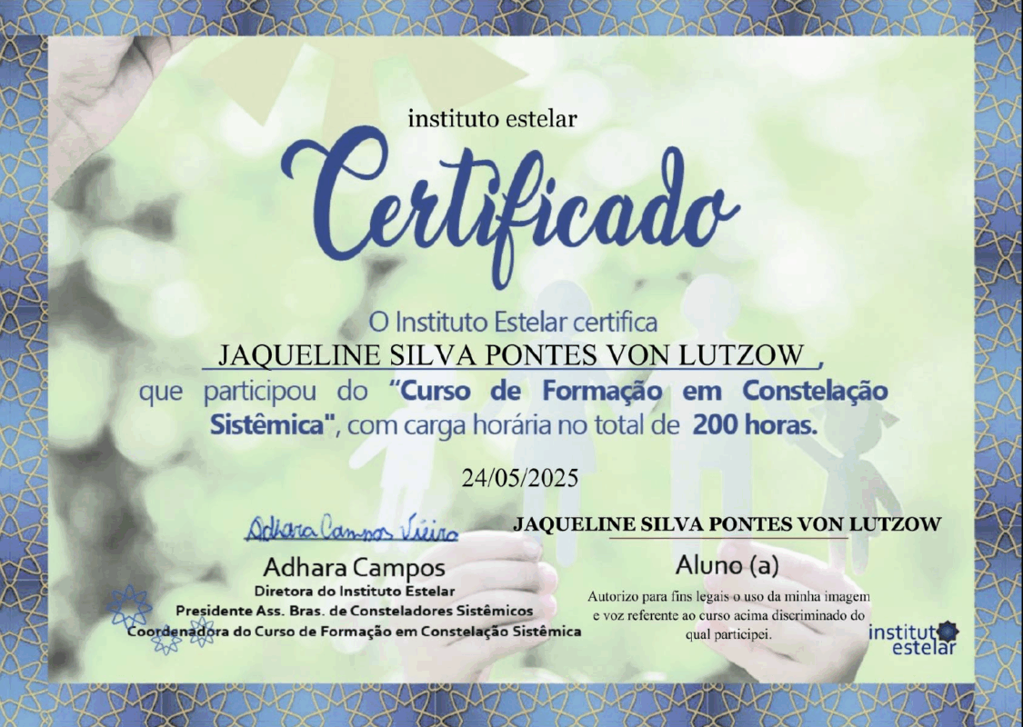 Certificado de curso de 200 horas em Constelação Sistêmica