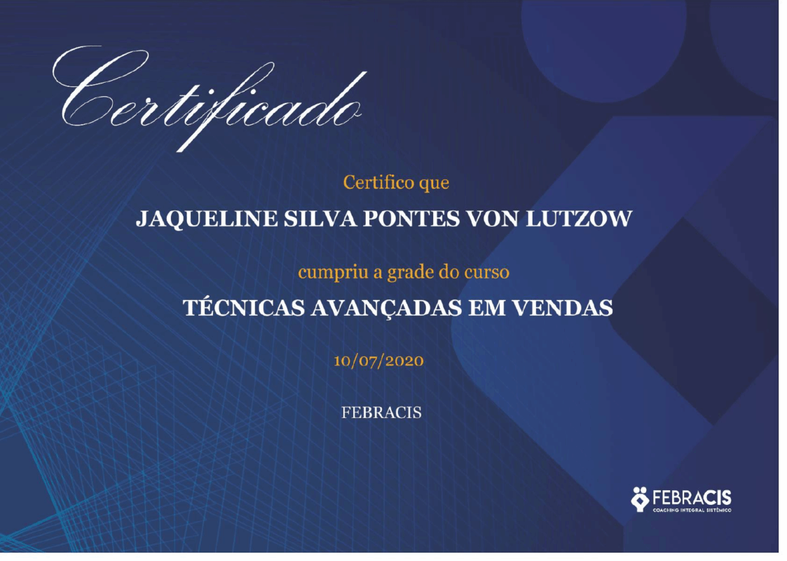 Certificado de Curso de 16 horas em Técnicas Avançadas de Vendas