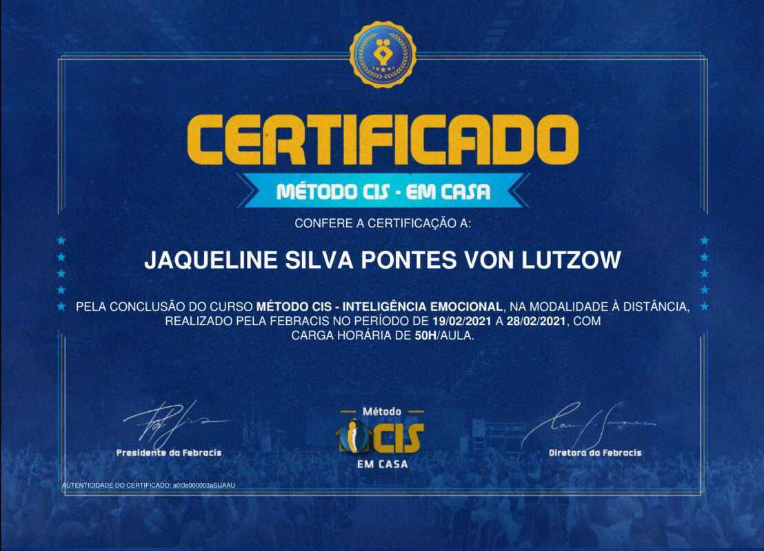 Certificado de curso de 50 horas de Método CIS - Inteligência Emocional