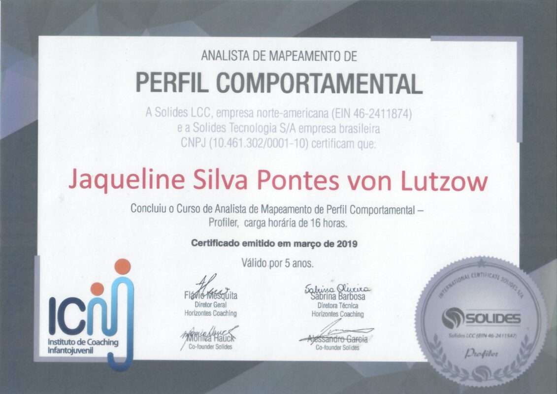 Certificado de curso de 16 horas de Analista de Mapeamento de Perfil Comportamental
