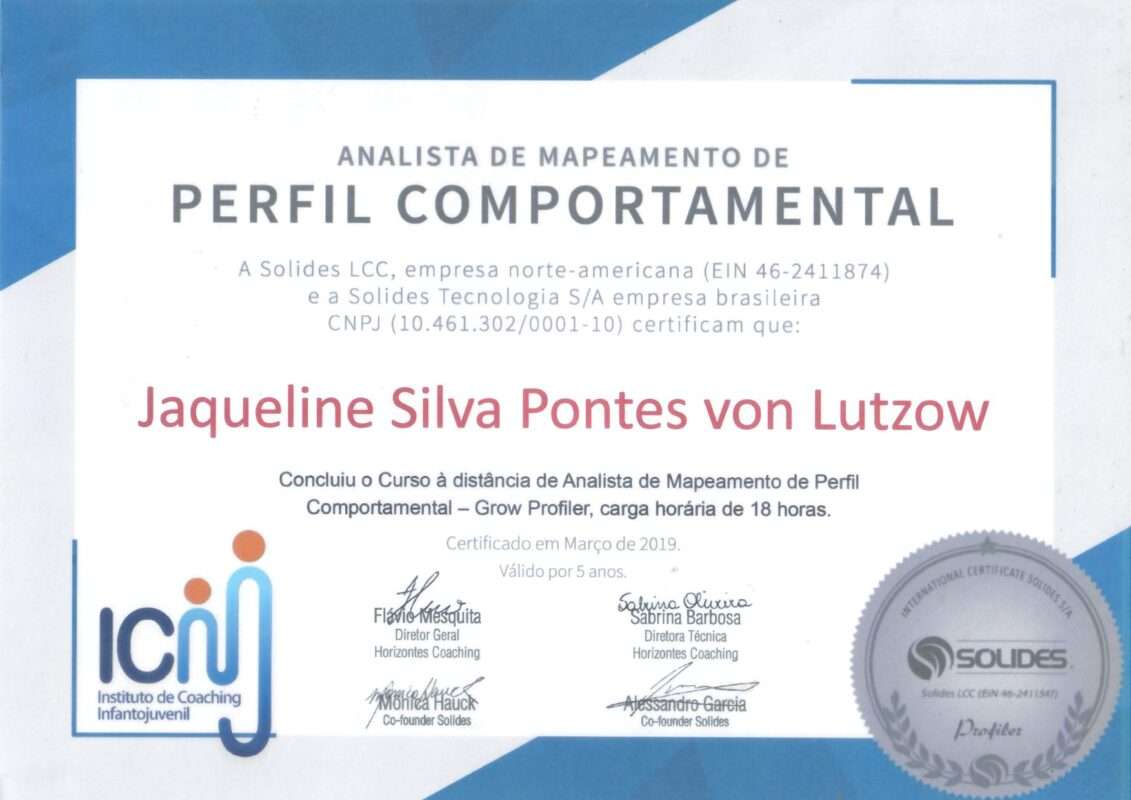 Certificado de curso de 18 horas de Analista de Mapeamento de Perfil Comportamental
