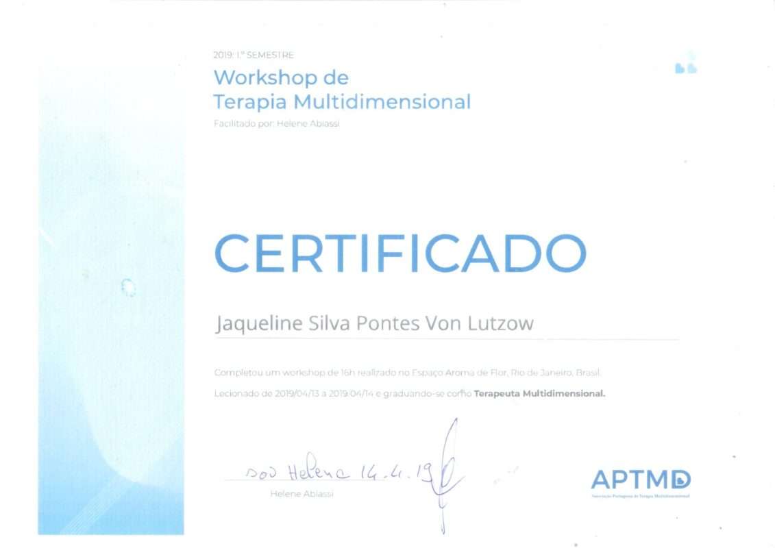 Certificado de curso de 16 horas de Terapeuta Multidimensional