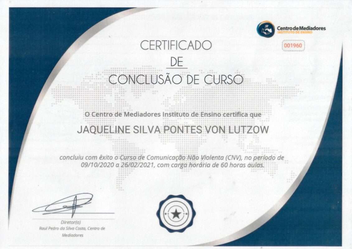 Certificado de curso de 60 horas de Comunicação não Violenta