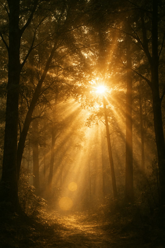 Floresta com Sol penetrando