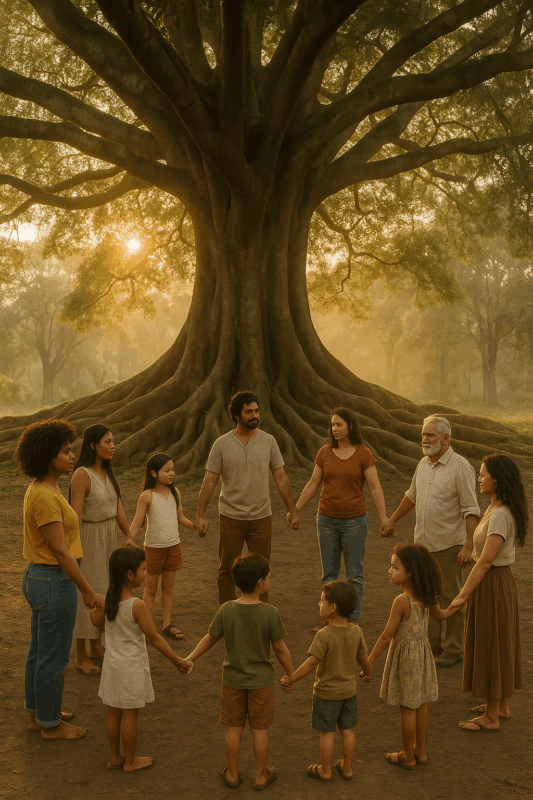 família de todas as etnias de mãos dadas