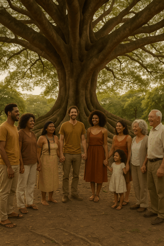 família de todas as etnias de mãos dadas