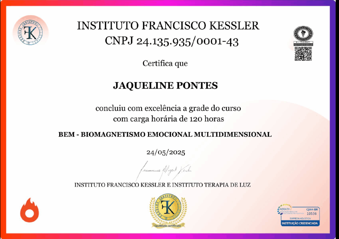 Certificado de curso de 120h de Biomagnetismo Emocional Multidimensional