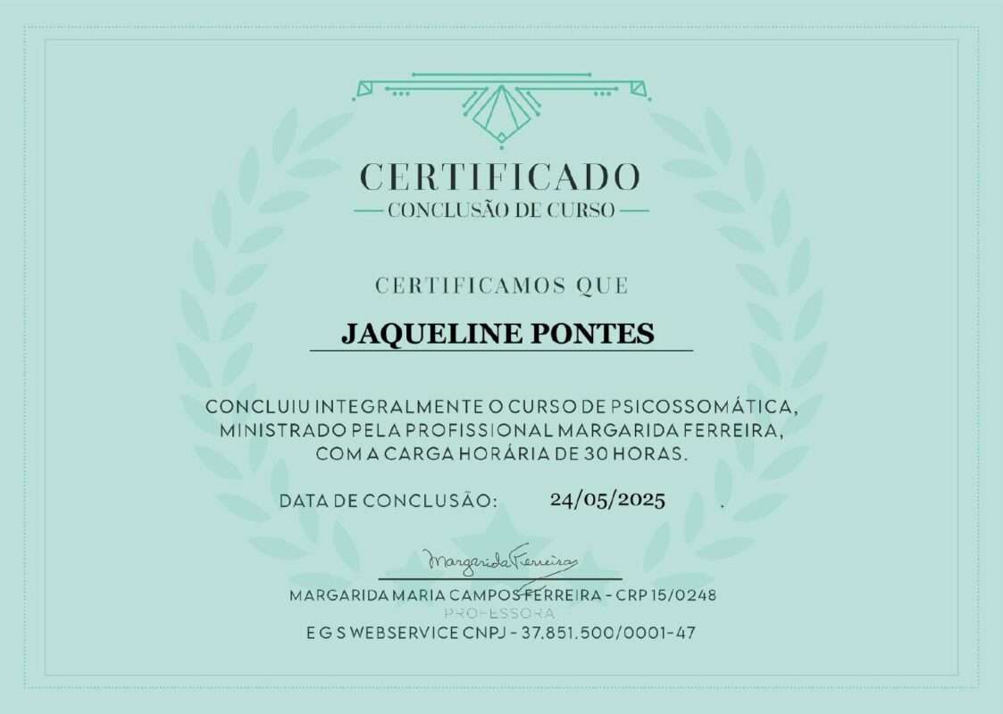 Certificado de curso de 30h de Psicossomática
