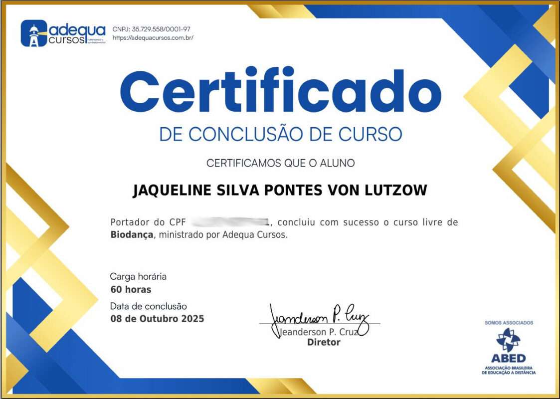 Certificado de curso de 60h de Biodança